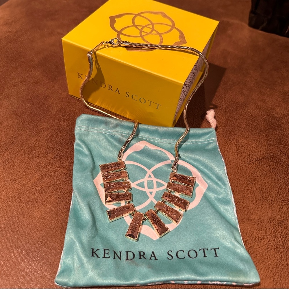 Kendra Scott Angelina Bib Necklace Rose Gold Drusy & Gold